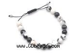 CGB9154 8mm, 10mm black & white jasper & cross hematite adjustable bracelets