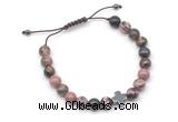 CGB9156 8mm, 10mm rhodonite & cross hematite adjustable bracelets