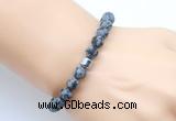 CGB9317 8mm, 10mm matte snowflake obsidian & drum hematite power beads bracelets