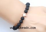 CGB9358 8mm, 10mm black lava & cross hematite power beads bracelets