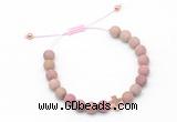 CGB9552 8mm, 10mm matte pink wooden jasper & cross hematite adjustable bracelets