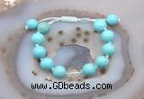 CGB9600 12mm round blue howlite & white crystal adjustable bracelets