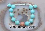 CGB9605 12mm round blue howlite & moonstone adjustable bracelets