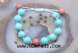 CGB9629 12mm round blue howlite & pink wooden jasper adjustable bracelets