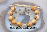 CGB9700 12mm round picture jasper & white crystal adjustable bracelets