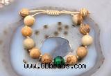 CGB9713 12mm round picture jasper & green tiger eye adjustable bracelets