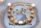 CGB9731 12mm round picture jasper & white howlite adjustable bracelets