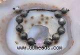 CGB9801 12mm round black labradorite & candy jade adjustable bracelets