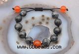 CGB9803 12mm round black labradorite & candy jade adjustable bracelets