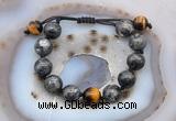 CGB9813 12mm round black labradorite & yellow tiger eye adjustable bracelets