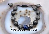 CGB9815 12mm round black labradorite & blue tiger eye adjustable bracelets