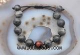 CGB9818 12mm round black labradorite & red tiger eye adjustable bracelets