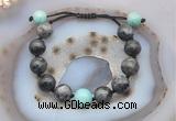 CGB9825 12mm round black labradorite & amazonite adjustable bracelets