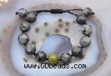 CGB9828 12mm round black labradorite & China jade adjustable bracelets