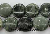 CGH18 15.5 inches 12mm flat round green hair stone beads wholesale