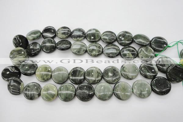 CGH18 15.5 inches 12mm flat round green hair stone beads wholesale