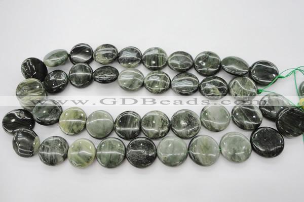 CGH20 15.5 inches 16mm flat round green hair stone beads wholesale