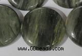 CGH24 15.5 inches 30mm flat round green hair stone beads