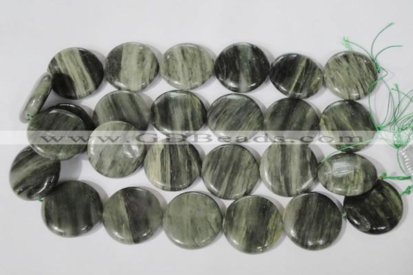 CGH24 15.5 inches 30mm flat round green hair stone beads