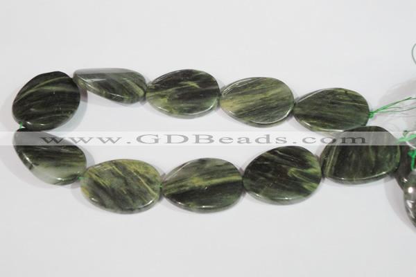 CGH40 15.5 inches 30*40mm twisted oval green hair stone beads