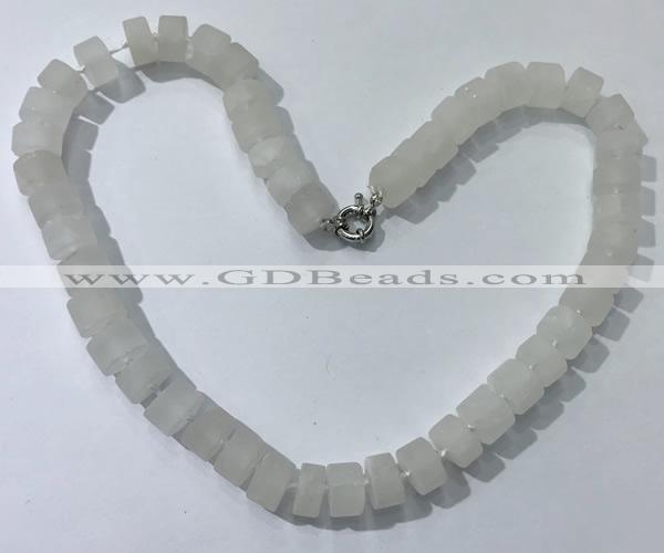 CGN170 20 inches 7*12mm - 9*12mm tyre matte white crystal necklaces