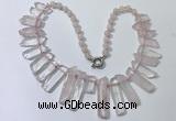 CGN186 23 inches 8*20mm - 11*60mm rose quartz stick necklaces