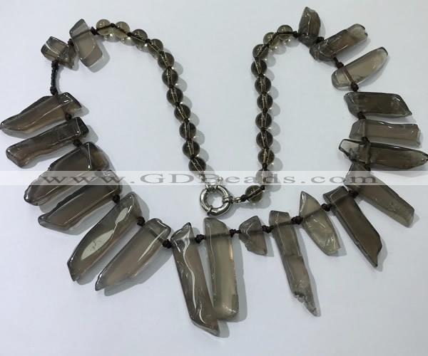 CGN188 23 inches 8*20mm - 11*60mm smoky quartz stick necklaces