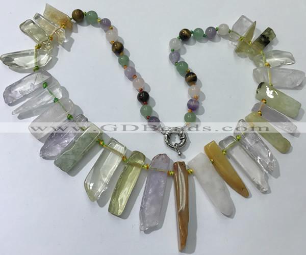 CGN189 23 inches 8*20mm - 11*60mm mixed quartz stick necklaces