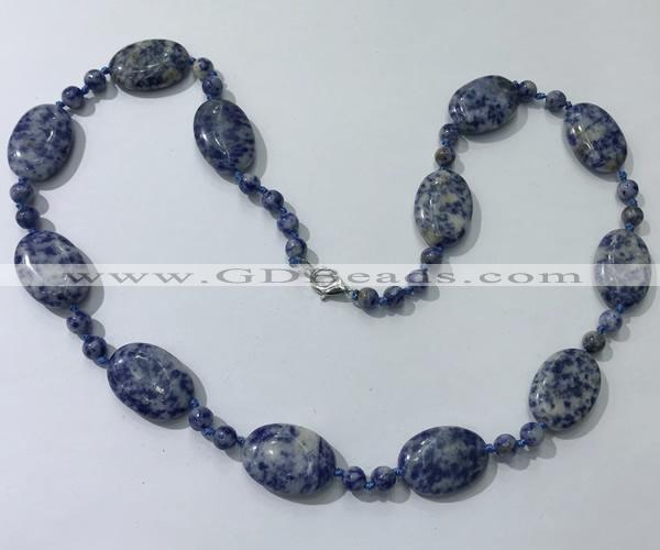 CGN208 22 inches 6mm round & 18*25mm oval blue spot stone necklaces