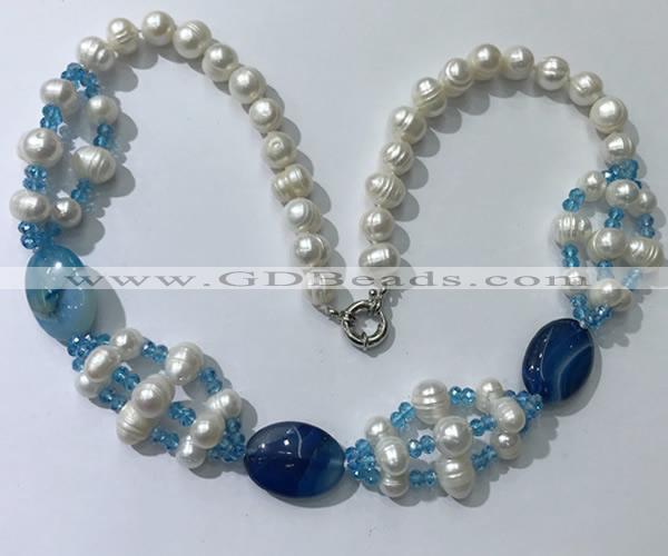 CGN297 24.5 inches freshwater pearl & agate beaded necklaces