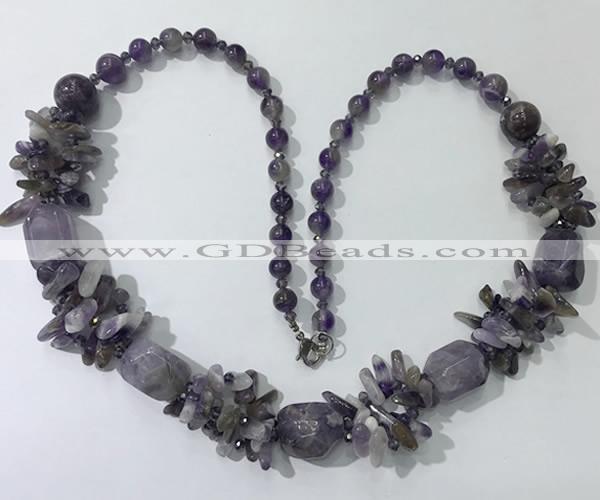 CGN301 27.5 inches chinese crystal & amethyst beaded necklaces