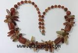 CGN306 27.5 inches chinese crystal & red agate beaded necklaces