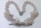 CGN370 19.5 inches round & chips rose quartz beaded necklaces