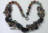 CGN376 19.5 inches round & chips mixed gemstone beaded necklaces