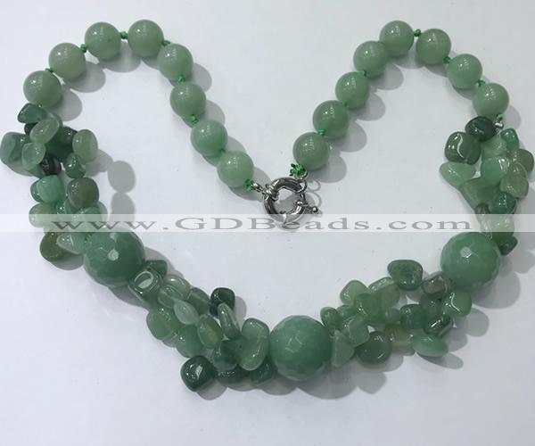 CGN380 23 inches round & chips green aventurine beaded necklaces