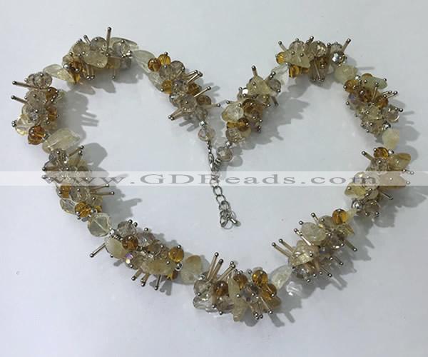 CGN402 19.5 inches chinese crystal & citrine chips beaded necklaces