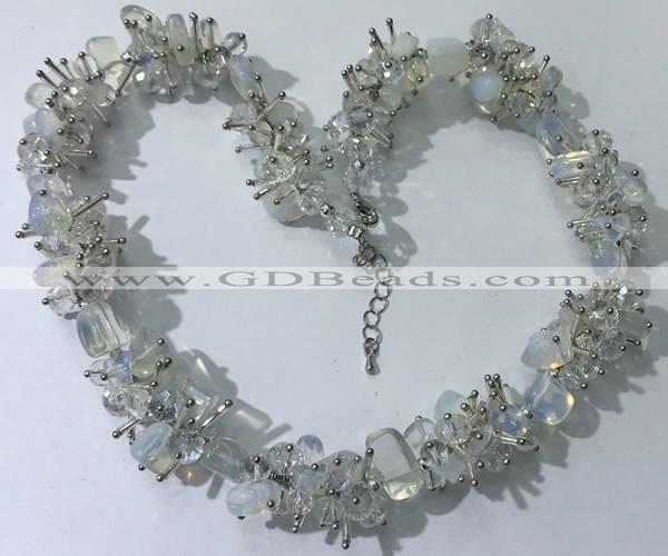 CGN408 19.5 inches chinese crystal & opal chips beaded necklaces