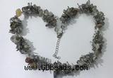 CGN409 19.5 inches chinese crystal & grey agate chips beaded necklaces