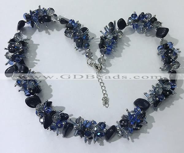 CGN412 19.5 inches chinese crystal & black agate chips beaded necklaces