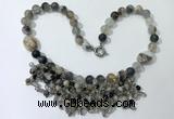 CGN475 21.5 inches chinese crystal & striped agate beaded necklaces