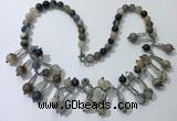 CGN495 21 inches chinese crystal & striped agate beaded necklaces