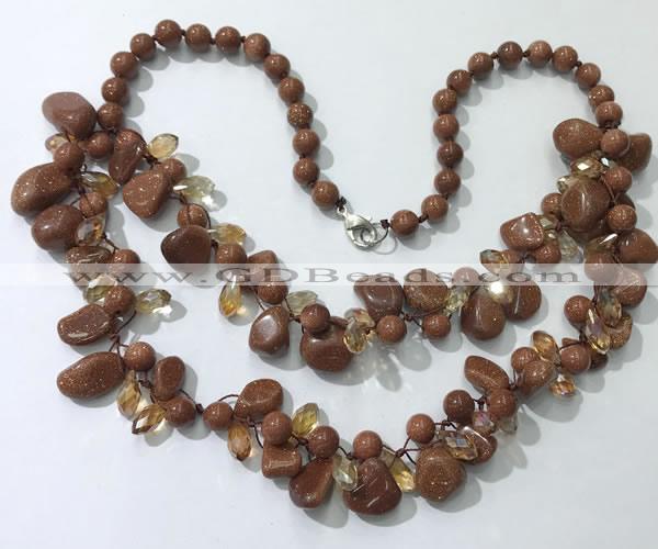 CGN532 19.5 inches chinese crystal & goldstone beaded necklaces