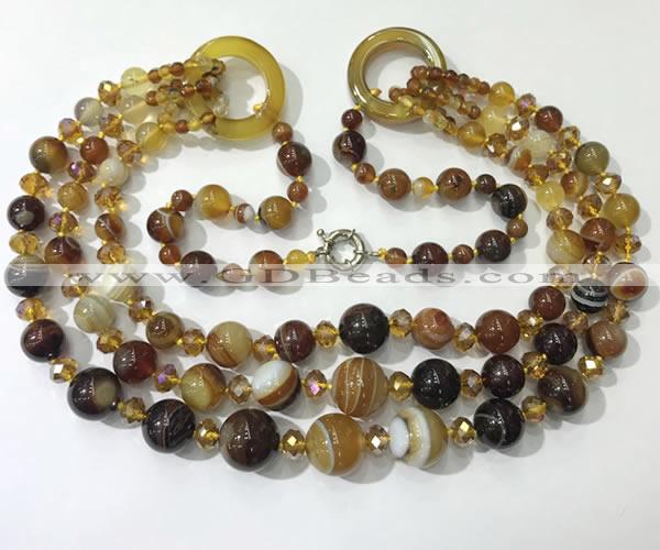 CGN621 24 inches chinese crystal & striped agate beaded necklaces