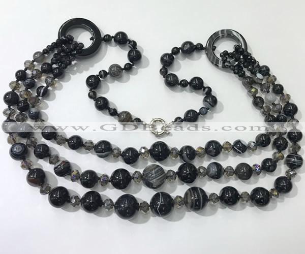 CGN631 24 inches chinese crystal & striped agate beaded necklaces