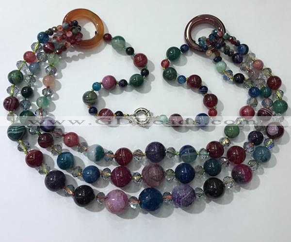 CGN632 24 inches chinese crystal & striped agate beaded necklaces