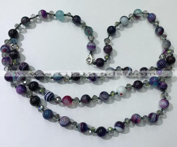 CGN662 22 inches chinese crystal & striped agate beaded necklaces