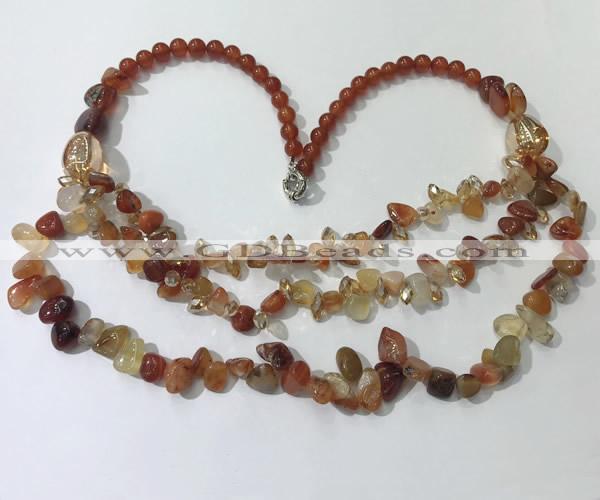 CGN700 22.5 inches chinese crystal & red agate beaded necklaces