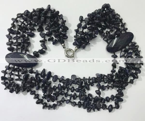 CGN767 20 inches stylish 6 rows blue goldstone chips necklaces