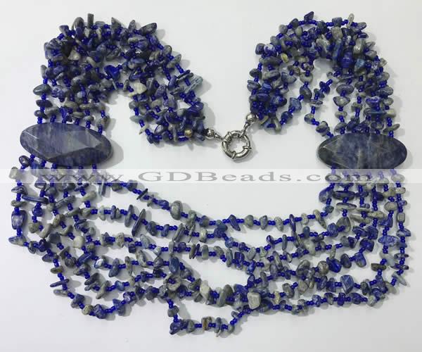 CGN769 20 inches stylish 6 rows lapis Lazuli chips necklaces