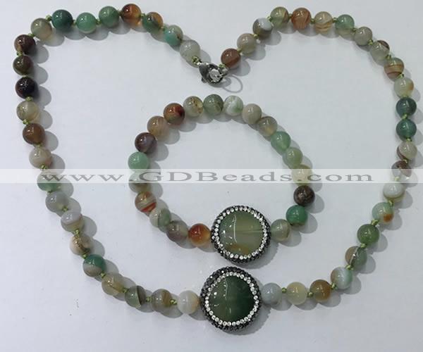 CGN876 19.5 inches 8mm round striped agate jewelry sets